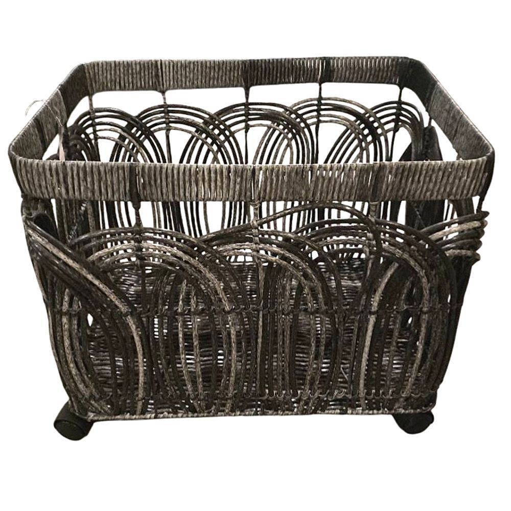 At Home Woven Rattan Rolling Decorative Basket